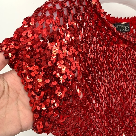 Vintage Sequin Stretch Disco Red‎ Top - Picture 5 of 12